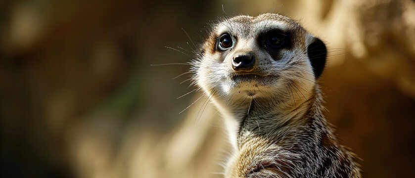 a image of a meerkat , blur nature background, with empty copy space	
