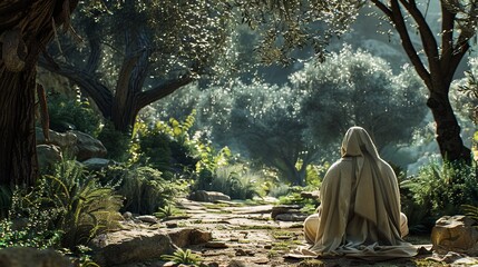 Jesus Christ praying in the Garden of Olives - obrazy, fototapety, plakaty