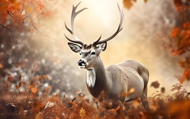 deer in the woods - obrazy, fototapety, plakaty