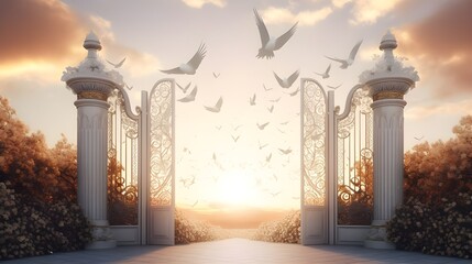 The gates of heaven that wait after death White - obrazy, fototapety, plakaty