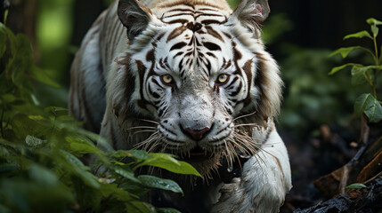 A white tiger in forest.