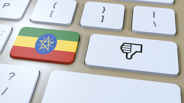 Ethiopia Flag and No or Thumbs Down Button. 3D Illustration