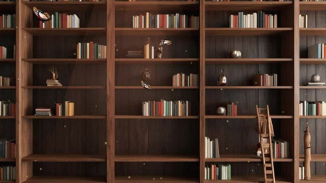 Butterfly Ballet in the Library: 4K Serenity on Bookshelves