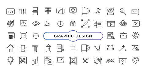 Set of thin line icons of graphic design. Simple linear icons in a modern style flat, Creative Process.