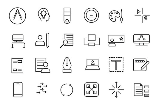 Set of thin line icons of graphic design. Simple linear icons in a modern style flat, Creative Process.