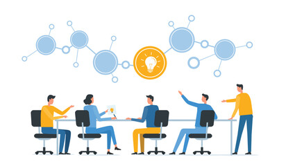 business team meeting for brainstorming. group of people working thinking ideas together for business development.  flat vector illustration design concept
