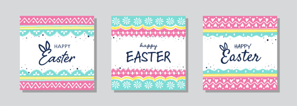 Hand painted Easter egg pattern. A set of of a greeting cards with decorations. Vector illustration