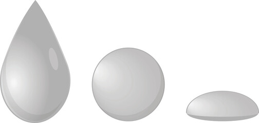 Abstract illustration. Drops in the form of a tear on a transparent background. Front view, top view, side view. . Flyer background design, advertising background, fabric, clothing,