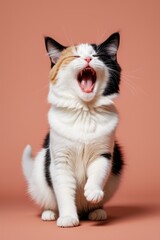 Cute Cat Yawning Against Solid Pastel Color Backdrop
