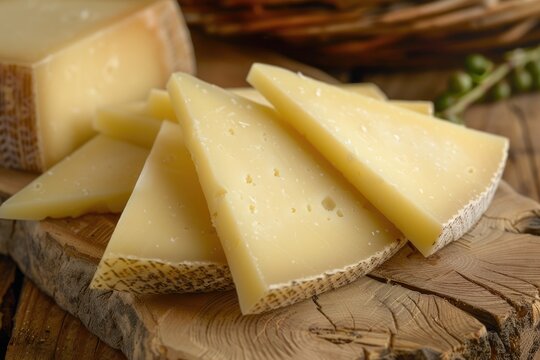Closeup of some slices of manchego cheese from Spain