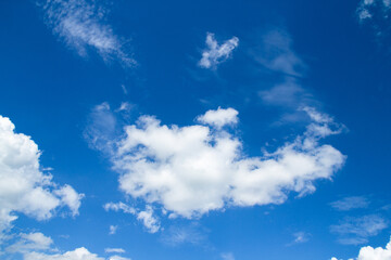 Naklejka na ściany i meble Blue sky background with tiny clouds. Nature abstract background for your design