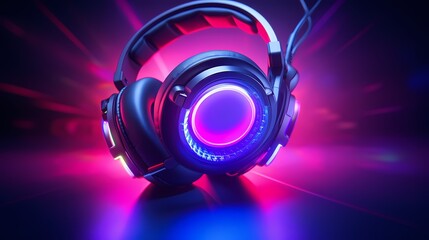 Fototapeta na wymiar Overhead shot of a gaming headset with adjustable RGB lighting, creating a vibrant display.