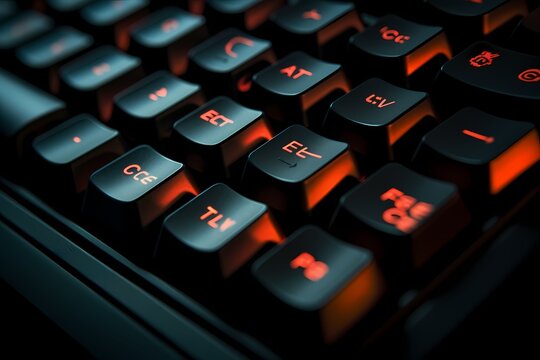 Macro shot of an illuminated gaming keypad with programmable keys