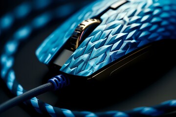 Macro shot of a premium USB mouse cable, highlighting durability and flexibility - obrazy, fototapety, plakaty