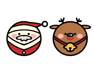 丸くてかわいいサンタクロースとトナカイのイラスト素材
