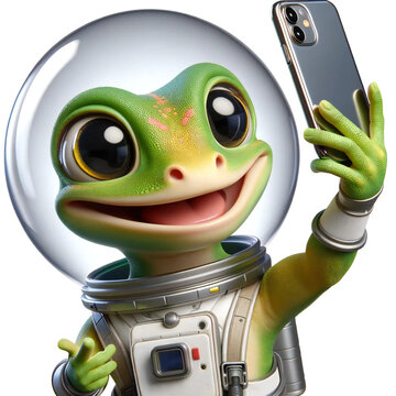 the gecko astronaut smiling and positive and many movement AI Generated

