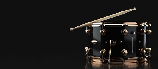 Close up path drum snare with drumstick on copy space black background. Generated AI image
