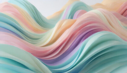 Three dimensional render of pastel colored waves floating against pink background, 3D render