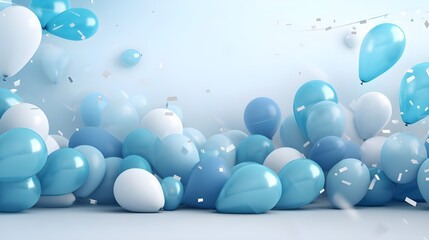 Pastel Blue With Realistic 3d Render Of Glossy Blue And White Balloons generated ai - obrazy, fototapety, plakaty