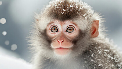 雪の中の猿の子供,Generative AI AI画像
