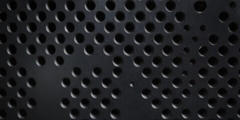 Black perforated metal plate. Metal grill. Black metal texture steel background.