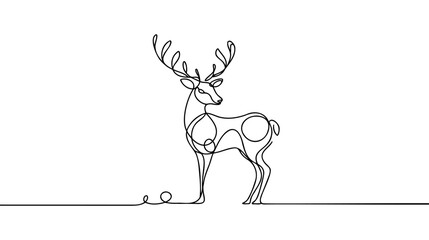 One continuous line design silhouette of deer. Hand drawn minimalism style. Vector illustration