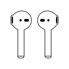 Pair of new wireless earbud headphones line art vector icon for apps and websites.