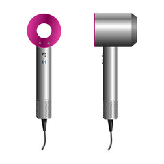 Realistic hairdryer for hairdresser salon, barbershop or home usage.3d vector illustration. Dyson hairdryer..