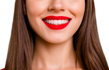 Crop close up portrait half face of woman with beaming smile while being at the dentist