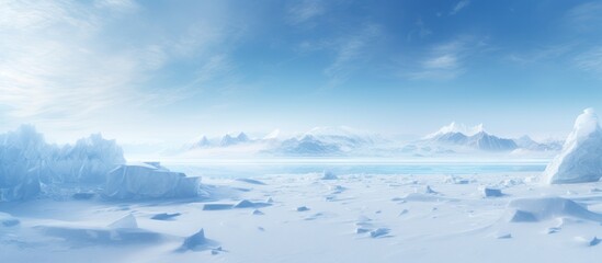 Fototapeta na wymiar Arctic winter landscape with large glaciers frozen sea