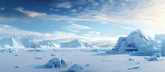 Poster Arctic winter landscape with large glaciers frozen sea © Eyepain