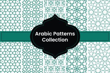 collection of green Arabic Patterns on white Background, Vector