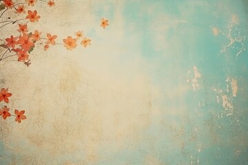 retro background with small summer colorful flowers in vintage style with free space for various inscriptions. antique wall with scuffs in shabby chic style. summer spring laconic natural background - obrazy, fototapety, plakaty