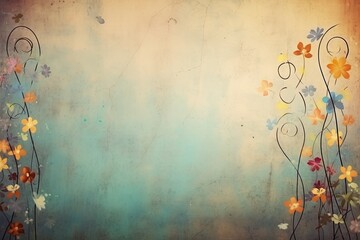retro background with small summer colorful flowers in vintage style with free space for various...