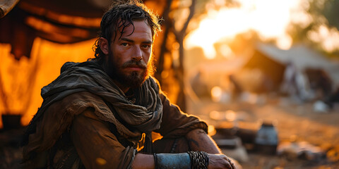 Portrait of Biblical King Saul Sitting in a Tent