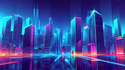 Futuristic Cityscape with Neon Lights and Vibrant Skyline at Night work