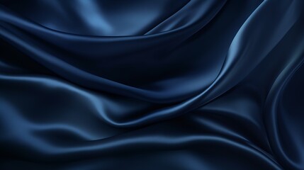 Fototapeta premium Silk satin fabric. Navy blue color. Abstract dark elegant background with space for design. Soft wavy folds. Drapery. Gradient. Light lines. Shiny. Shimmer. Glow.Template. Wide banner. Panoramic.