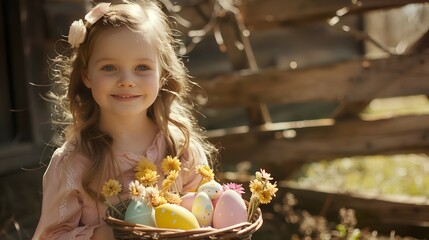 little girl with a basket of flowers