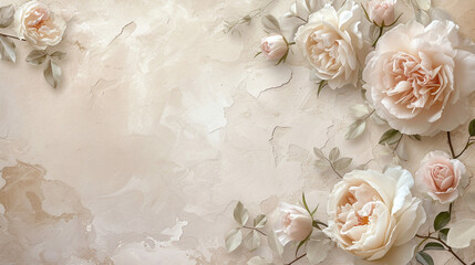 Elegant Cream Roses on Textured Background with Copy Space for Wedding Invitations and Greeting Cards