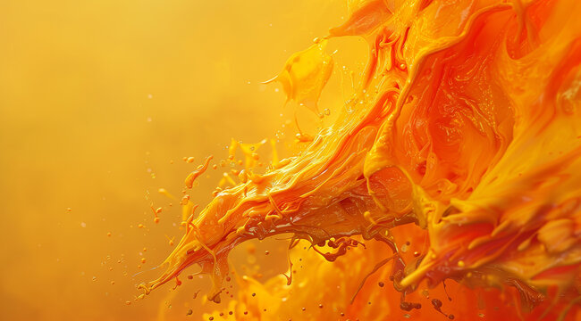 Abstract orange paint splash captured in motion, vibrant energy, fluid art dynamics, high-resolution