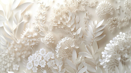 Elegant White Floral Pattern Wallpaper with Exquisite Botanical Detailing for Serene Home Decor and Backgrounds