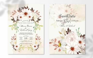Gorgeous Rustic White Watercolor Floral With Abstract Stain Wedding Invitation Set