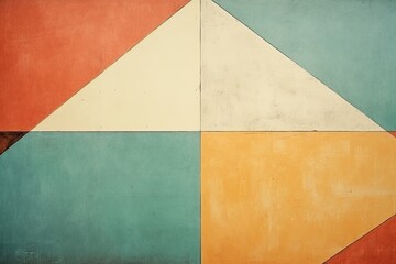 bright retro background with antique shabby wall with geometric