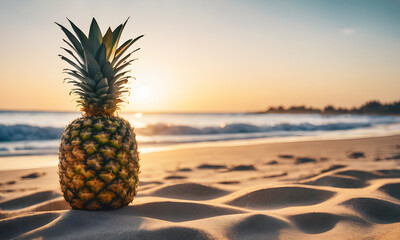 Ripe pineapple on the beach