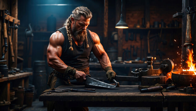 A gunsmith works in his forge