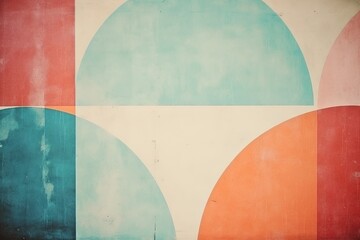 bright retro background with antique shabby wall with geometric