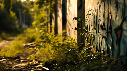 Stalker graffiti in the wild nature. Copy Space