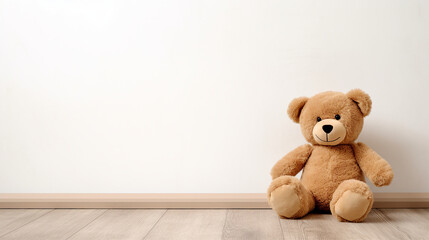 Charming Teddy Bear: A Sweet and Furry Plush Toy Sitting Happily on White Background, Perfect for Childhood Nostalgia and Innocence