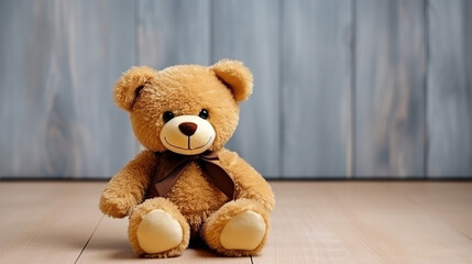 Charming Teddy Bear: A Sweet and Furry Plush Toy Sitting Happily on White Background, Perfect for Childhood Nostalgia and Innocence