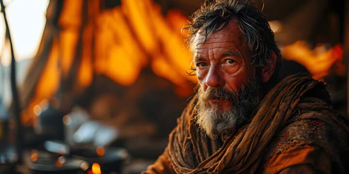 Portrait of Biblical King Saul Sitting in a Tent